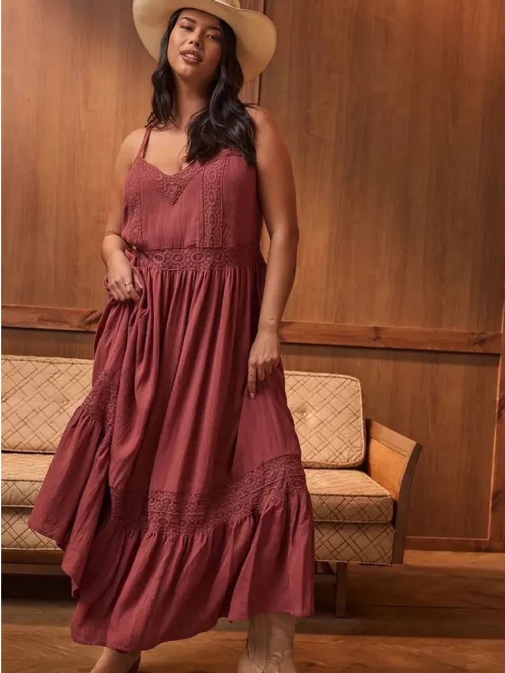 torrid Mauve Lace-Trim Maxi Dress